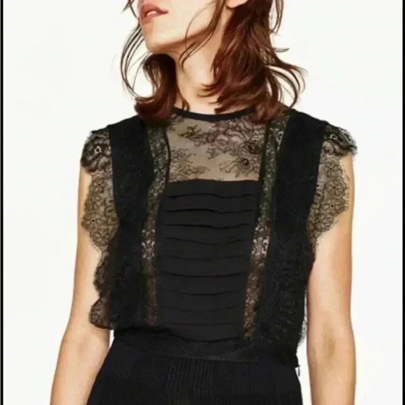 Zara black lace pleated crop top in size small - Picture 1 of 6